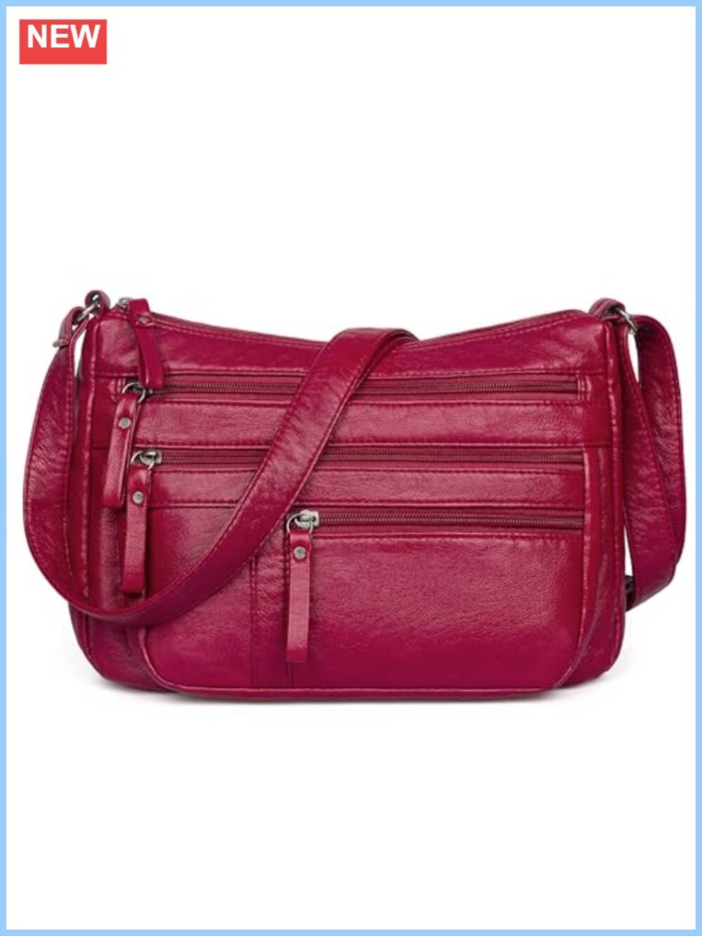 Vegan Leather Crossbody Bag Multi Pockets Adjustable Strap Shoulder Purse